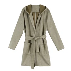 Cappotto in pelle scamosciata con cintura